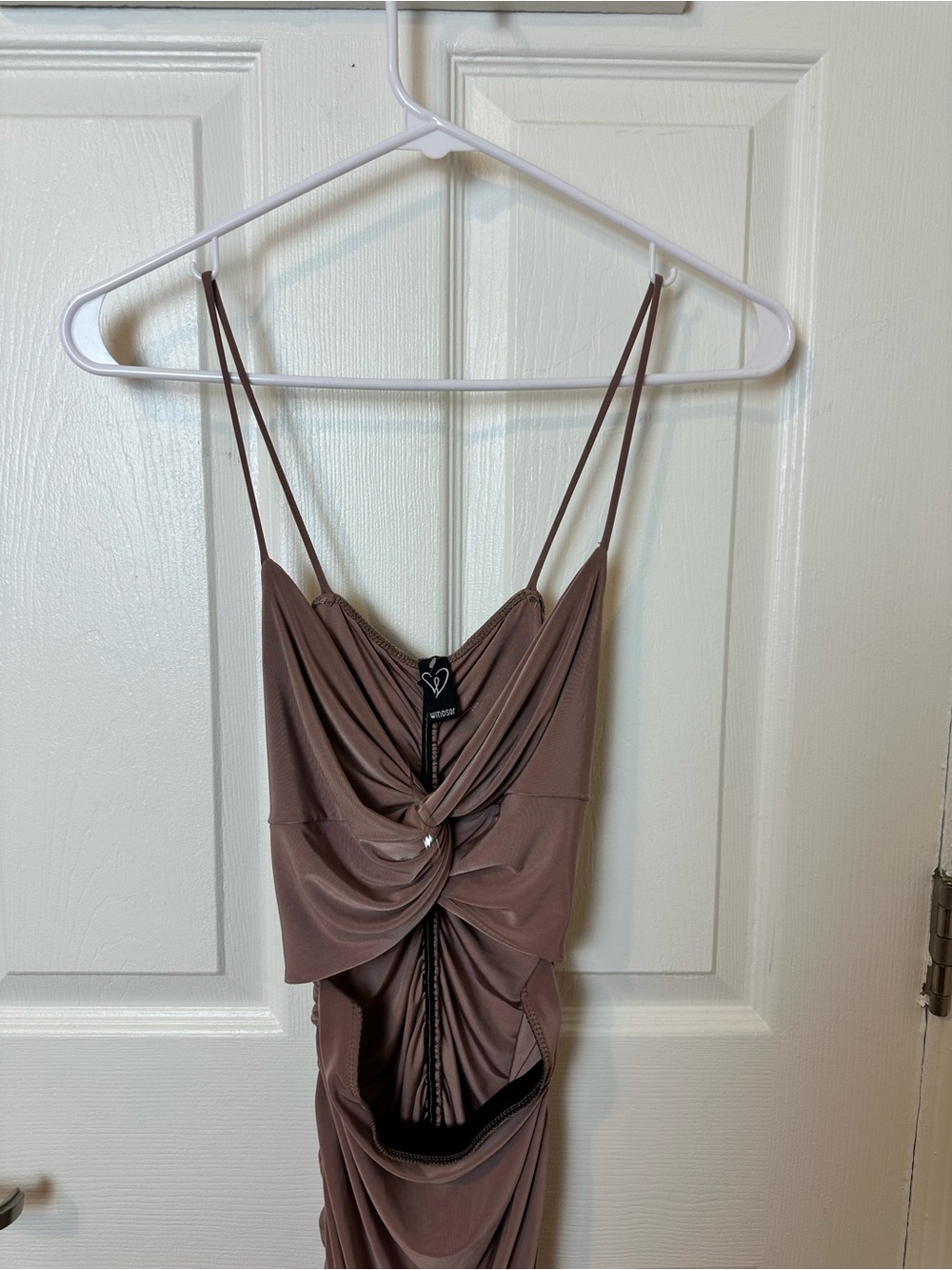 Windsor Mauve Brown Ruched Spaghetti Strap Dress